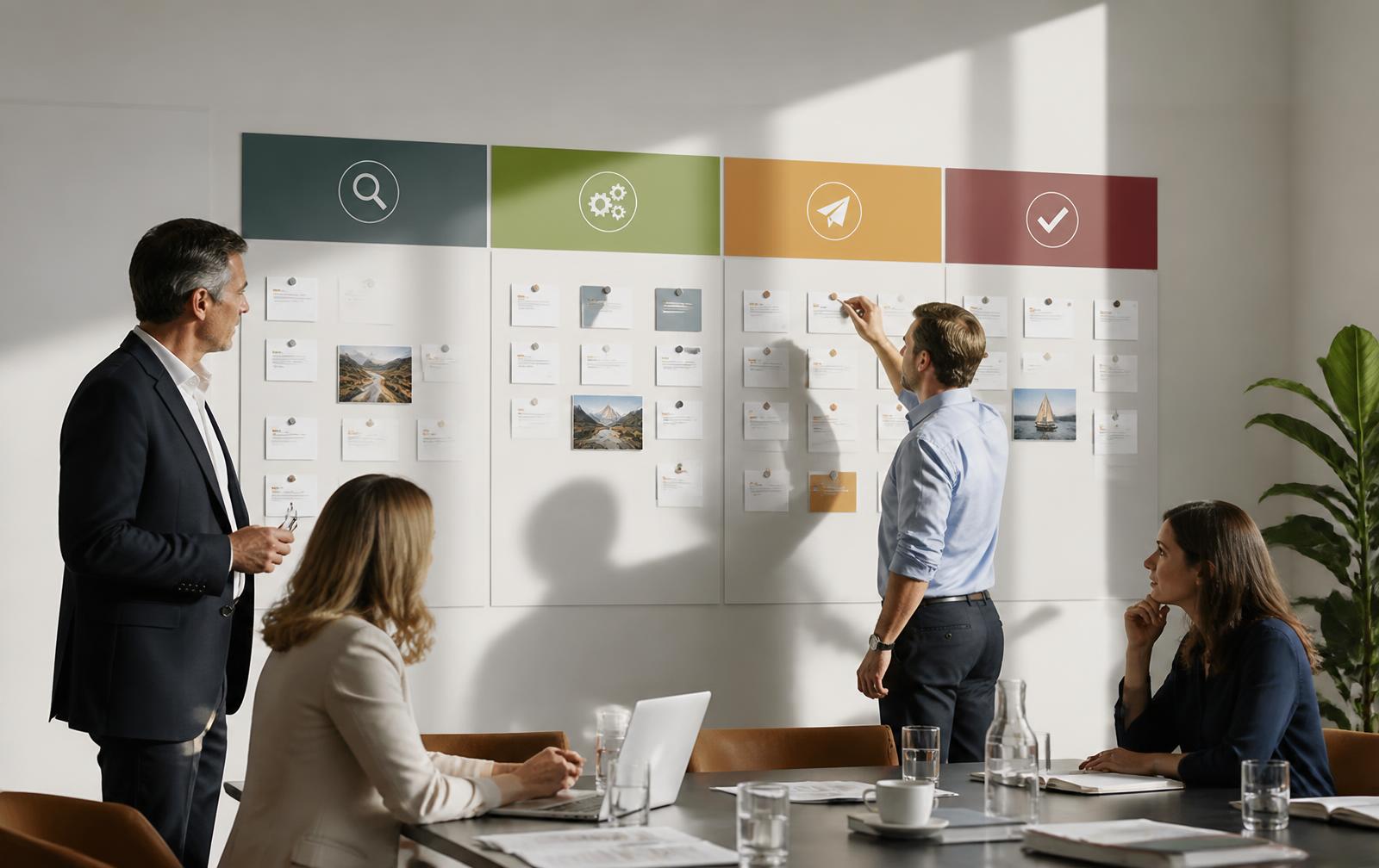 Equipo directivo avanzando por las fases de un proceso de transformación